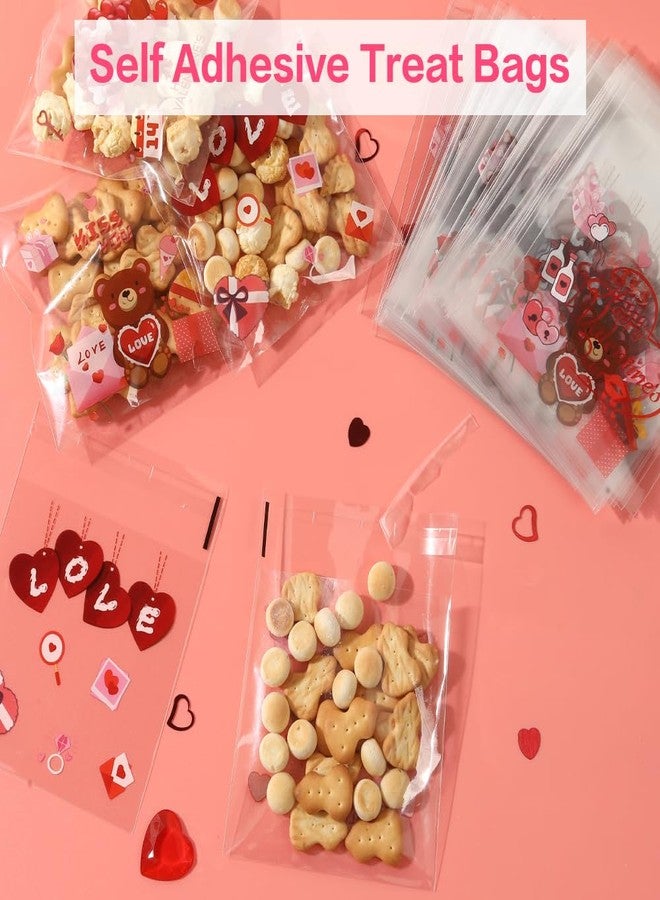 Linsuminn Valentine Treat Bags, 150 PCS Valentines Cellophane Treat Bags, Valentines Candy Bag, Self Adhesive Plastic Clear Valentine Goodie Cookie Gift Bag for Valentine's Day Holiday Party Favor Supplies - Image 4